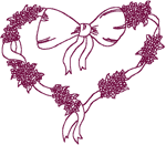 Redwork Floral Ribbon Heart Embroidery Design