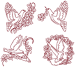 Redwork Heavenly Doves Embroidery Design
