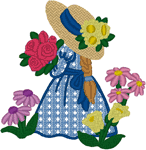 Little Country Girl with Flowers Embroidery Design