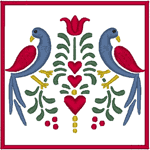 Folk Art Birds & Hearts Embroidery Design
