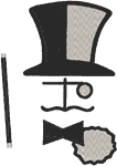 Retro Top Hat, Cane & Monocle Embroidery Design