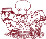 Redwork 3 Men in a Tub Embroidery Design