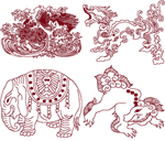 Redwork Oriental Fauna Embroidery Design