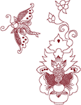 Redwork Oriental Flora #3 Embroidery Design