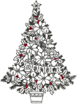 Redwork Ornate Decorated Christmas Tree Embroidery Design