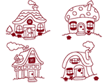 Redwork Tiny Cottages Embroidery Design