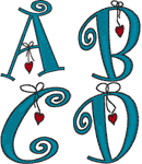 Hanging Hearts Alphabet Embroidery Design