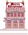 Redwork Village Hotel at Christmas Embroidery Design