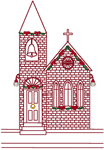 Redwork Village Church at Christmas Embroidery Design