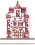 Redwork Village Apartment Building at Christmas Embroidery Design
