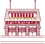 Redwork Village Fire House Embroidery Design