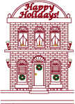 Redwork Village Library at Christmas Embroidery Design