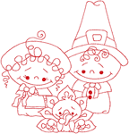 Redwork Pilgrim Boy & Girl #2 Embroidery Design