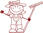 Redwork Gardening Girl Embroidery Design