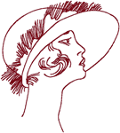 Redwork Flapper in Feathered Hat Embroidery Design