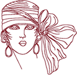 Redwork Flapper with Bow Hat Embroidery Design