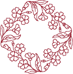 Redwork Square Floral Wreath Frame Embroidery Design