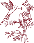 Redwork Hummingbirds on Honeysuckle Embroidery Design