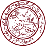 Redwork Songbird Collector's Plate Embroidery Design