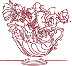 Redwork Roses in Vase Embroidery Design