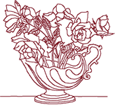 Redwork Embroidery Designs: Roses in Vase