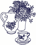 Redwork Teapot, Cup & Roses Embroidery Design