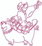 Redwork Embroidery Design: Clown on Pig
