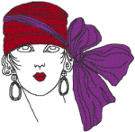 Redwork Machine Embroidery Designs: Red Hat Lady with Bow Hat
