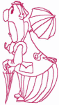 Redwork Embroidery Designs: Clown with Umbrellas