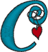 Alphabets Machine Embroidery Designs: Hanging Hearts Lowercase C