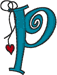 Alphabets Machine Embroidery Designs: Hanging Hearts Lowercase P