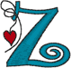 Alphabets Machine Embroidery Designs: Hanging Hearts Lowercase Z